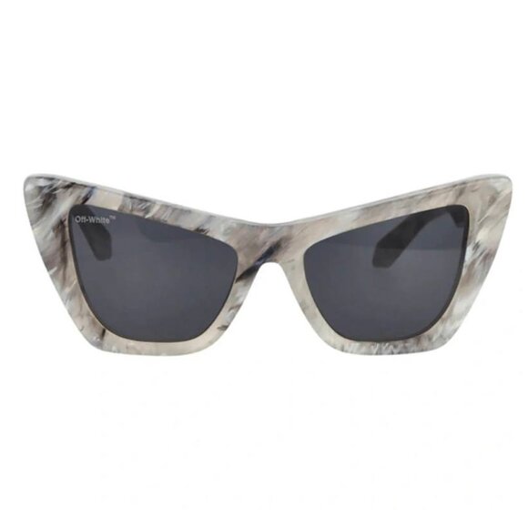 NEW OFF-WHITE CAT EYE SUNGLASSES EDVARD 807 MARBLE GREY OFF-WHITE WOMEN EYEWEAR - Picture 2 of 4